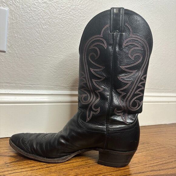 Vintage Justin Boots 11B Black Leather Cowboy Western Boots Style 5540 80s - Picture 12 of 12